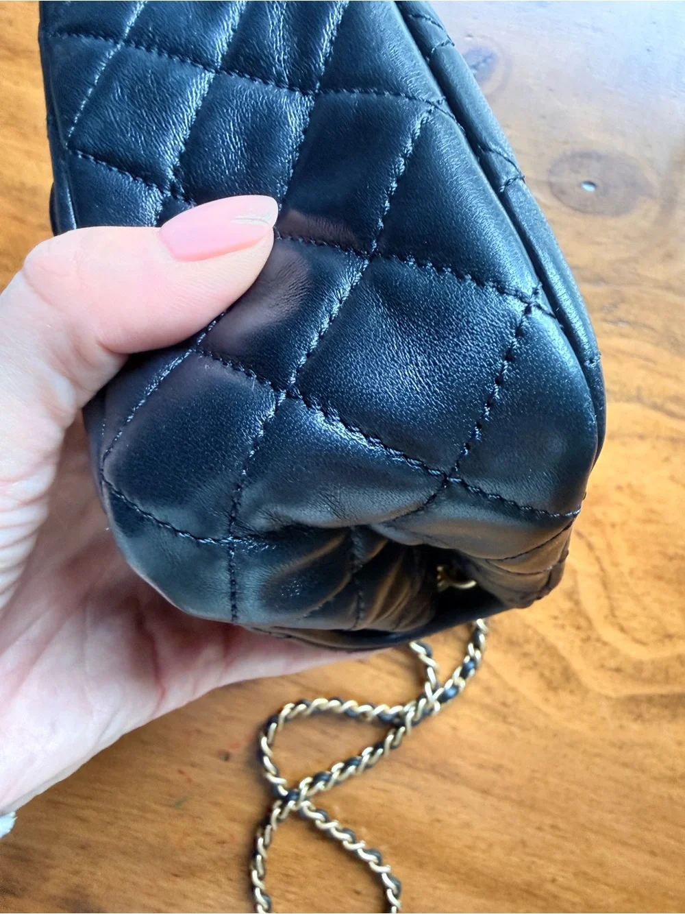 Chanel Black Quilted Lamb Ski  Mini Pearl Crush Flap Bag with Gold Chain